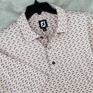 Footjoy FJ Golf Polo Mens Large Pink dolphin Polyester Wicking Streach